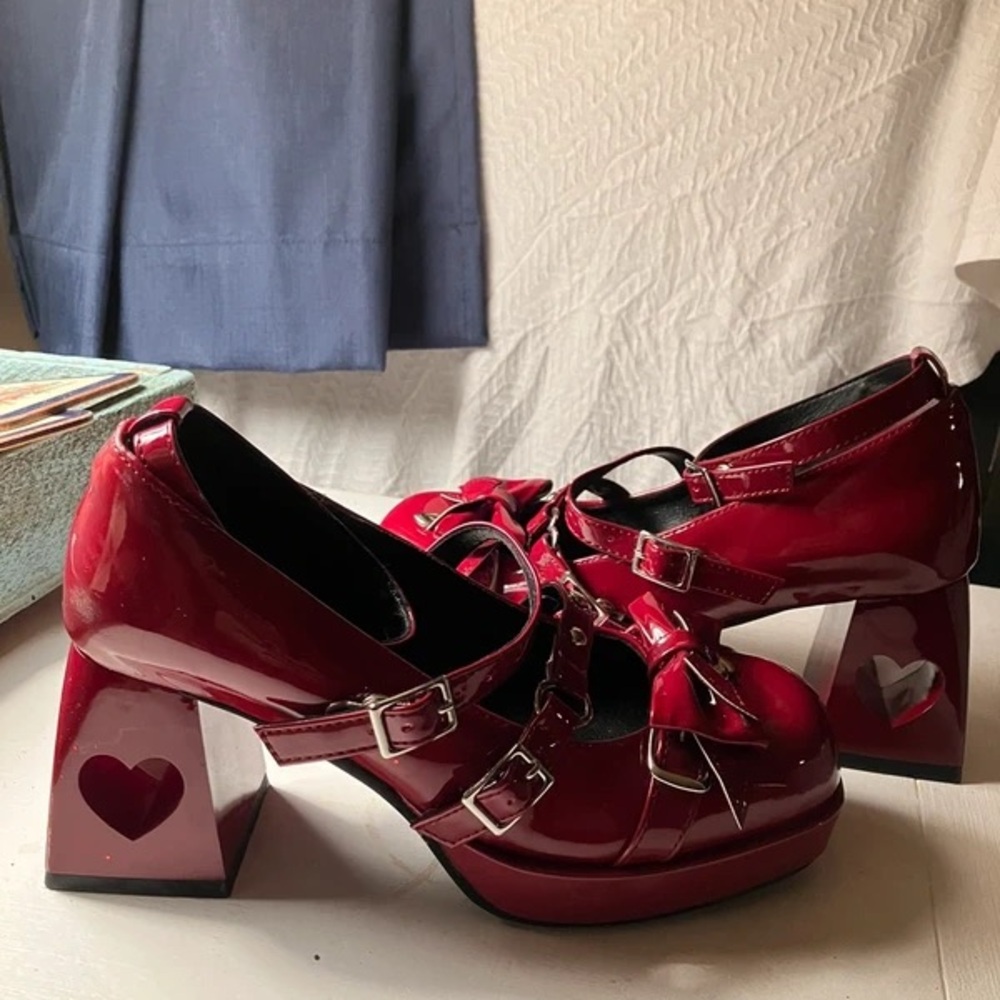 Stylish Red Platform Shoes with Heart Detail